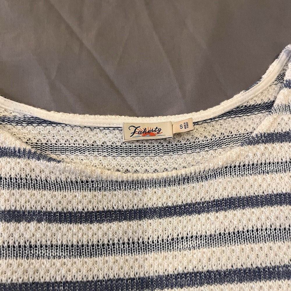 Faherty Striped 3/4 Sleeve Knit Textured Top Coastal Grandma Fisherman Women S - Picture 2 of 7